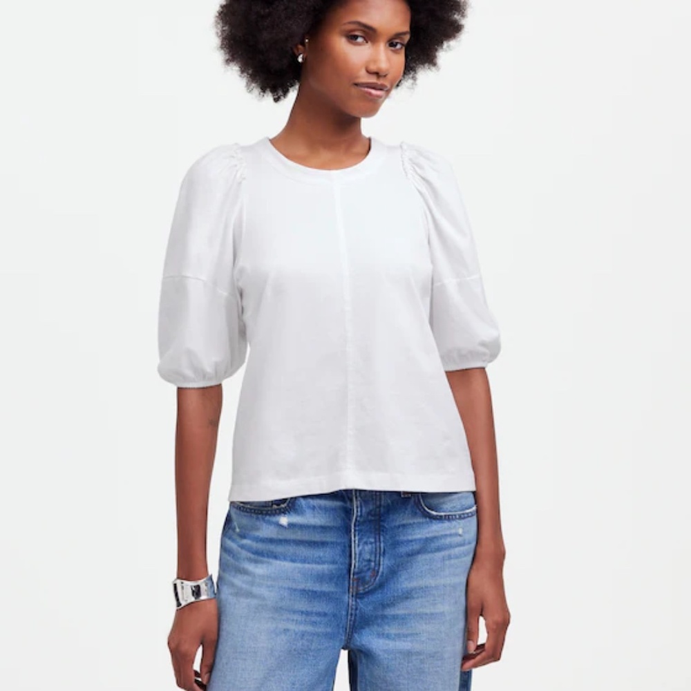 Madewell White Puff-Sleeve Cotton Top
